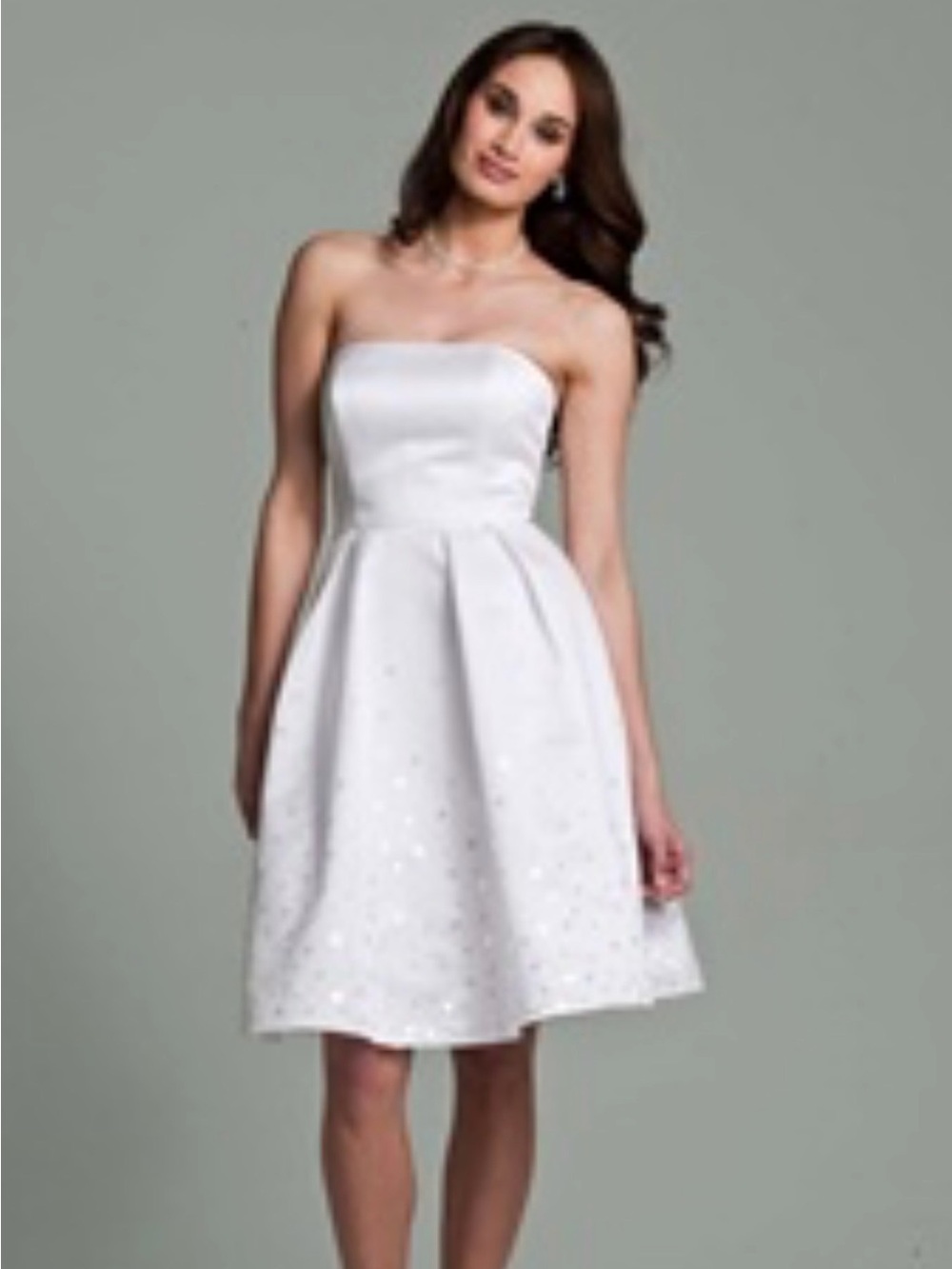 David's Bridal Strapless White Sequin A-Line Cocktail Dress